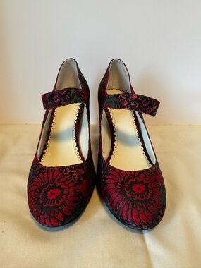 1901 Red and Black Floral Mary Jane Heels